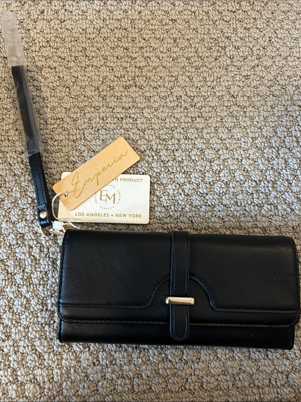 Emperia Black Leather Wristlet Wallet with Strap